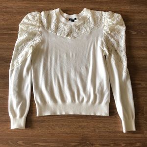 Cream Colored Lace Top Sweater Blouse by Express